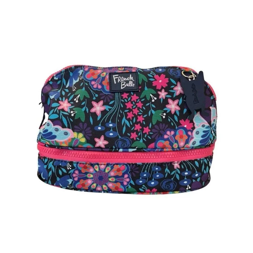French Bull Dog Colorful Makeup Toiletry Travel Bag Two Compartment Floral New